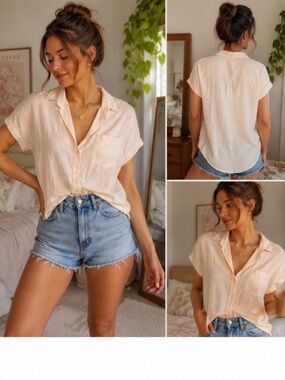 Good Vibes ID Brooklyn Short-Sleeve Button-Down Shirt in Cream